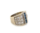 Art Deco Designer Filigree Sapphires Diamonds 18K White Gold Ring