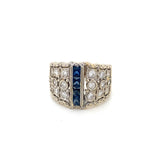 Art Deco Designer Filigree Sapphires Diamonds 18K White Gold Ring