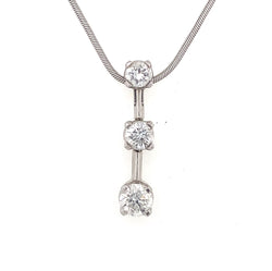 Vintage 3 Diamond Drop .90 Carat 14K White Gold Necklace