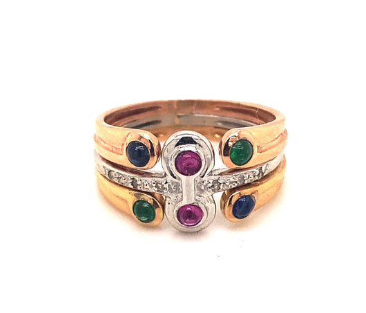 Vintage Emerald Ruby Sapphire Diamonds Multicolor 14K Gold Ring
