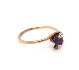 Victorian Three Leaf Clover Diamond Ruby Sapphire Ring 18K Gold Ring