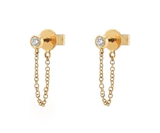 Bezel Diamond Drop Chain Earrings